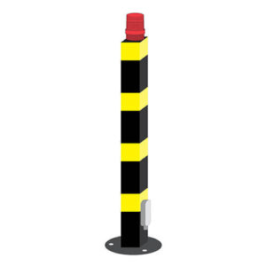 Post with flashing light - Aluminum - Black baked paint - Yellow diamond stripes - Adjustable base - 4x4x42 - STANDARD IZ